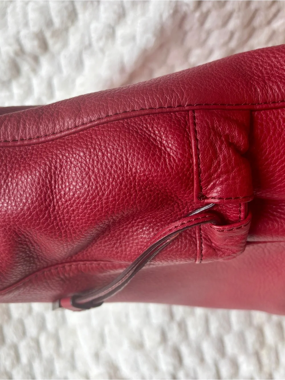 Calvin Klein Red Pebbled Leather Tote Bag Silver Hardware Excellent Condition